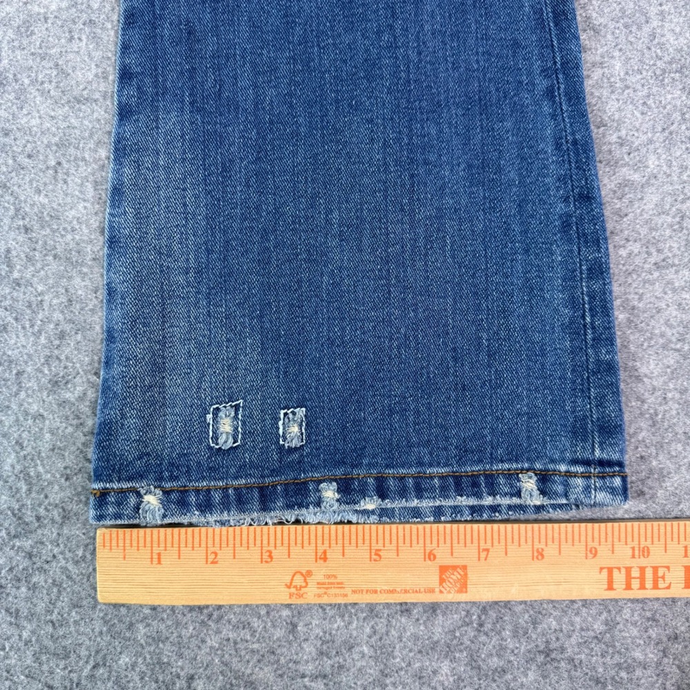 Sharagano Jeans Womens Blue Embroidered Floral Peacock Distressed Flare Y2K 28 - Picture 11 of 13